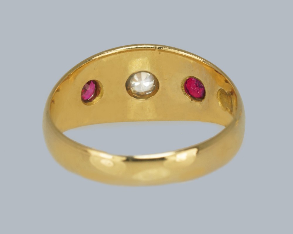 ANTIQUE DIAMOND RUBY TRILOGY RING 18ct Gold Edwardian Gypsy Ring Birmingham 1906 View V