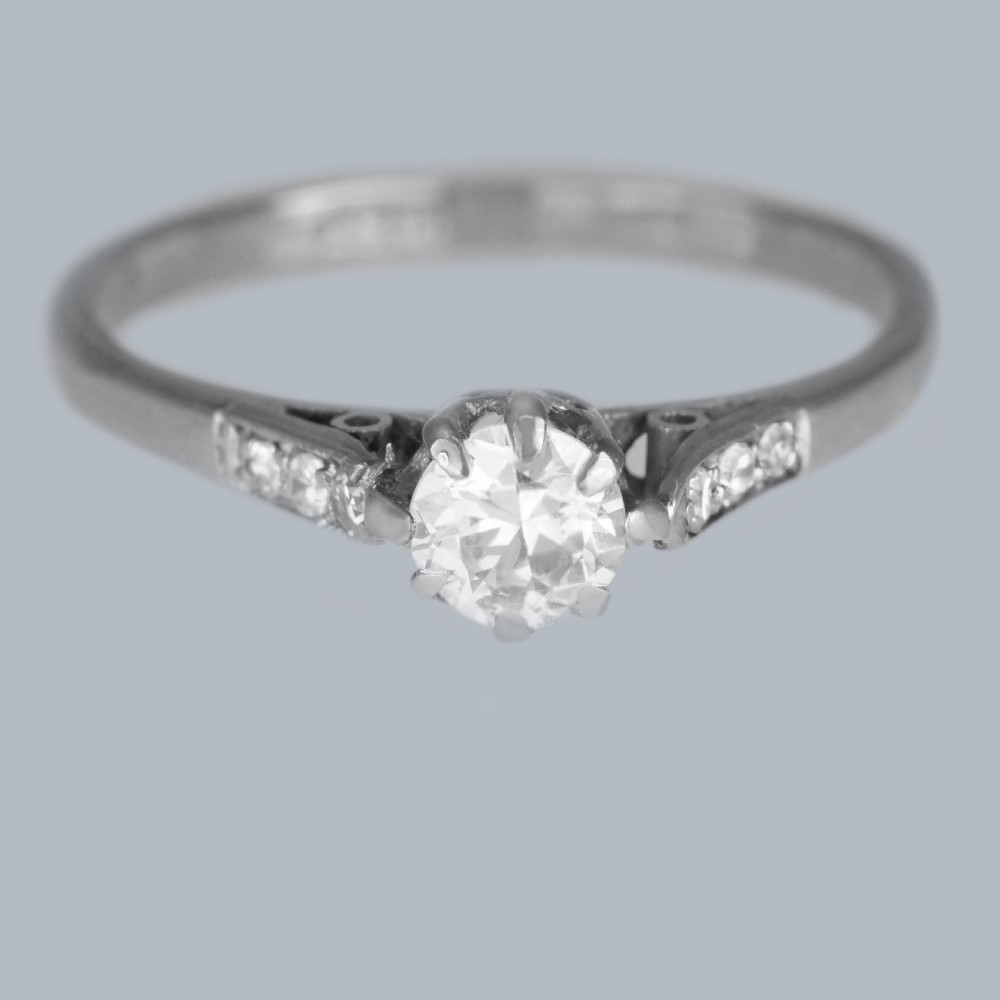 VINTAGE DIAMOND SOLITAIRE RING 18ct White Gold 1950s Engagement Ring