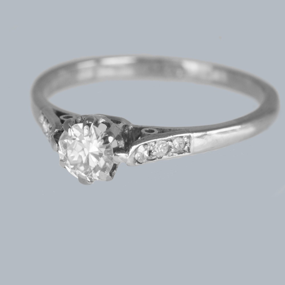 VINTAGE DIAMOND SOLITAIRE RING 18ct White Gold 1950s Engagement Ring View II