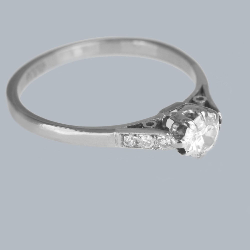 VINTAGE DIAMOND SOLITAIRE RING 18ct White Gold 1950s Engagement Ring View III