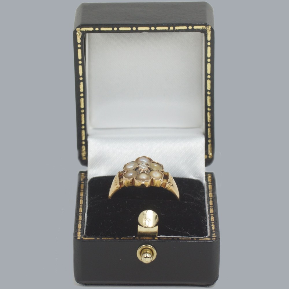 VICTORIAN PEARL AND DIAMOND RING 15ct Gold Antique Cluster Ring Birmingham 1882 View VIII