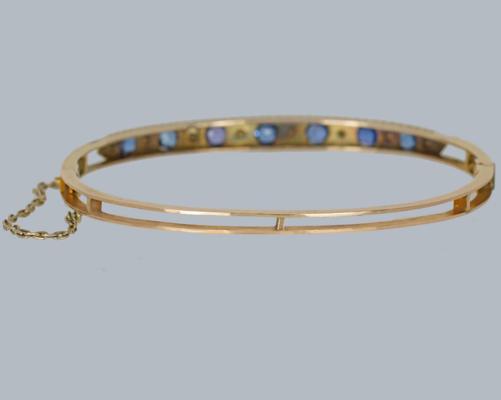 ANTIQUE SAPPHIRE and PEARL Bangle 9ct Gold Edwardian Bracelet Circa 1910 View III