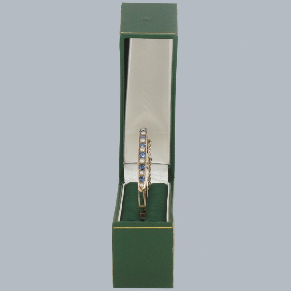 ANTIQUE SAPPHIRE and PEARL Bangle 9ct Gold Edwardian Bracelet Circa 1910 View V