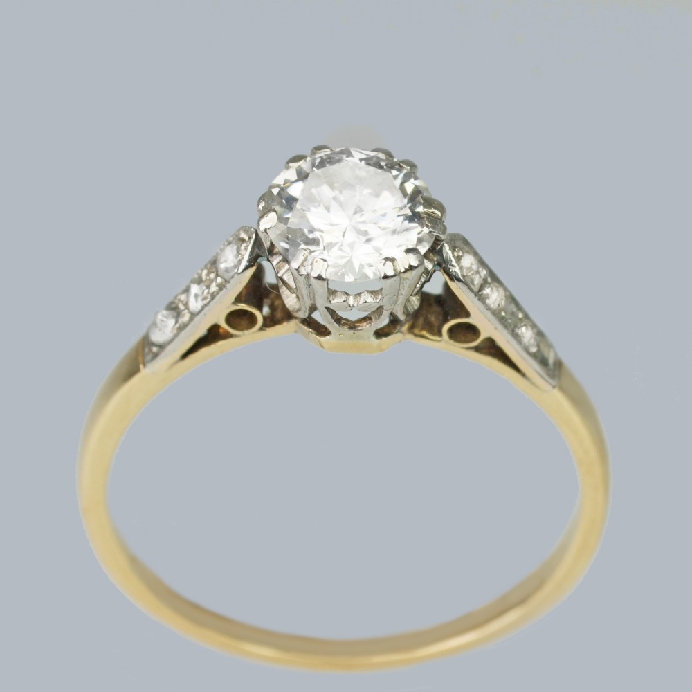 Vintage Solitaire 0.8ct Diamond Ring 18ct Yellow Gold Plat 1920s Engagement Ring View IV
