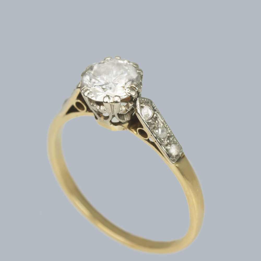 Vintage Solitaire 0.8ct Diamond Ring 18ct Yellow Gold Plat 1920s Engagement Ring View V