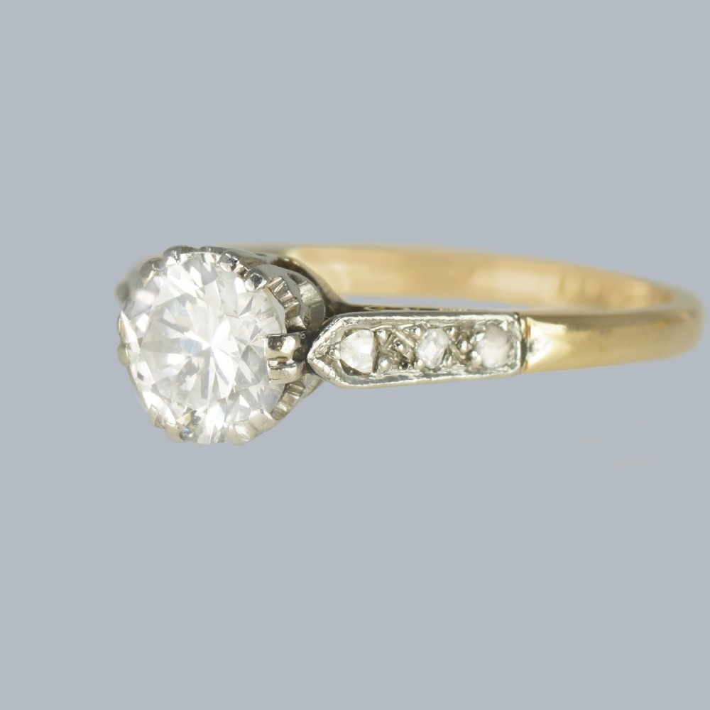 Vintage Solitaire 0.8ct Diamond Ring 18ct Yellow Gold Plat 1920s Engagement Ring View VI