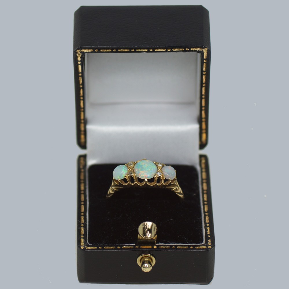 VICTORIAN OPAL and DIAMOND RING 18ct Gold Antique Trilogy Ring Hallmarked London 1901 View VI
