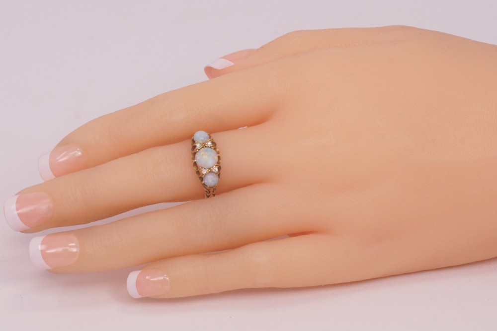 VICTORIAN OPAL and DIAMOND RING 18ct Gold Antique Trilogy Ring Hallmarked London 1901 View VII