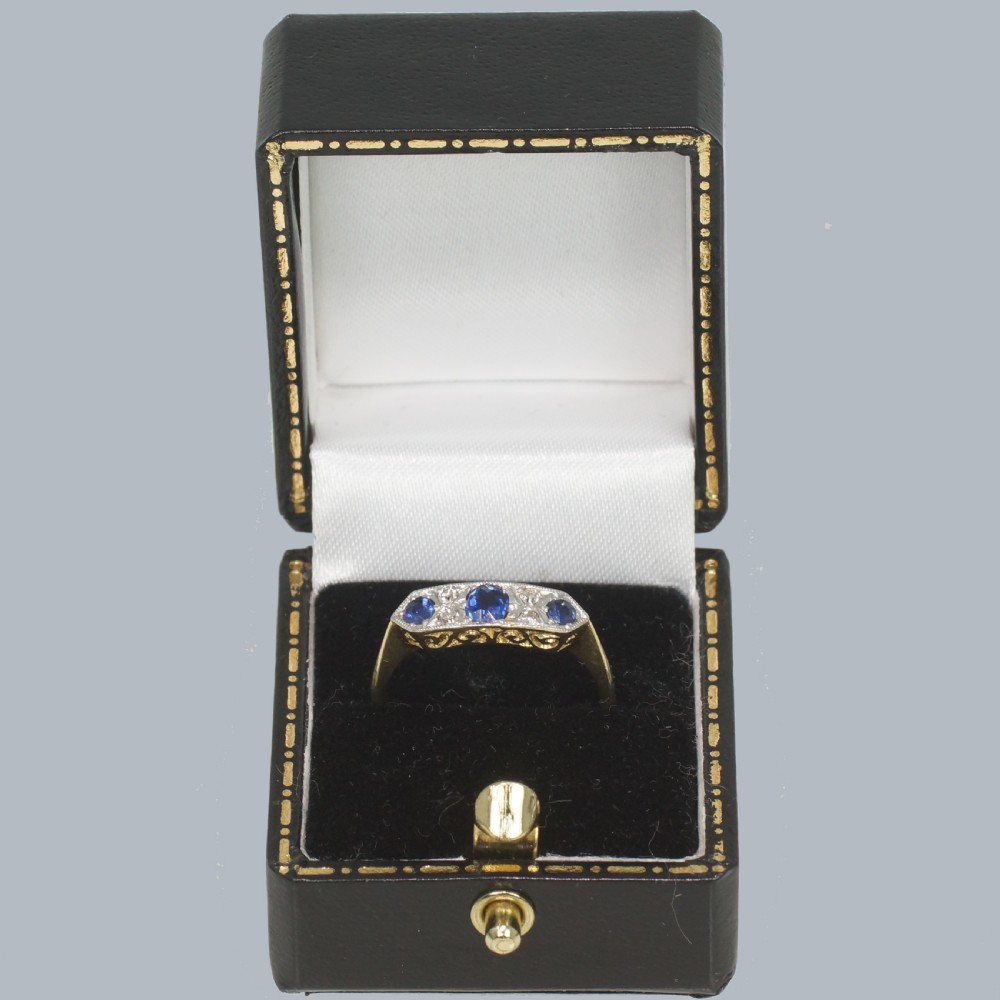 ART DECO SAPPHIRE DIAMOND RING 18ct Gold Plat Vintage 1930s Ring by W H Tandy View VII