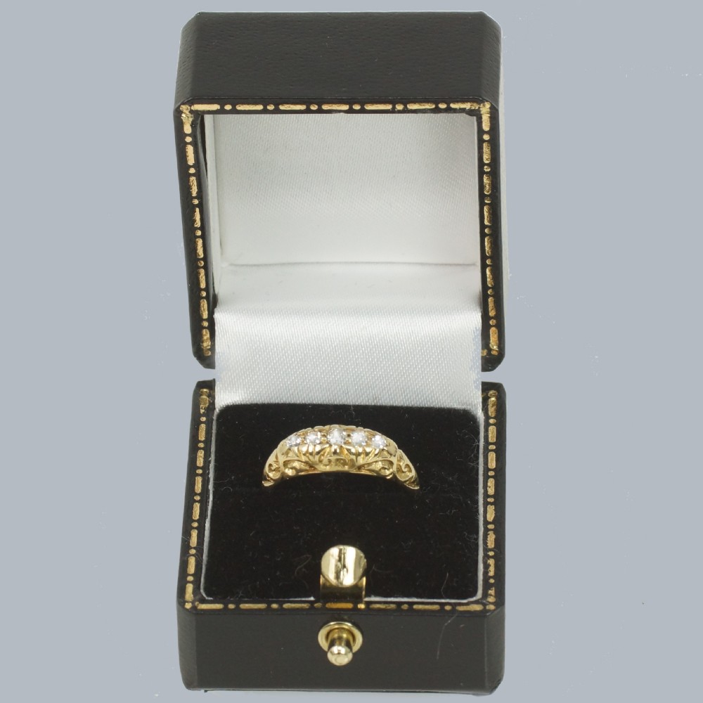 ANTIQUE 18ct GOLD DIAMOND RING Ornate Edwardian Five old Mine Cut Diamond Ring Birmingham 1911 View VI