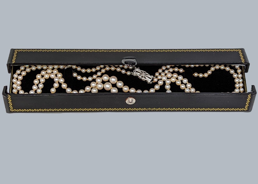 Vintage 2 Row Pearl Necklace 9ct Gold Diamond Clasp 1950s Double Strand Pearls  Hallmarked Birmingham 1955  View IX