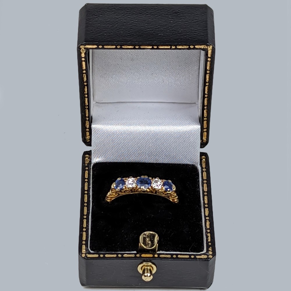 VICTORIAN SAPPHIRE and DIAMOND RING 18ct Gold Ornate Antique Five Stone Ring View VI