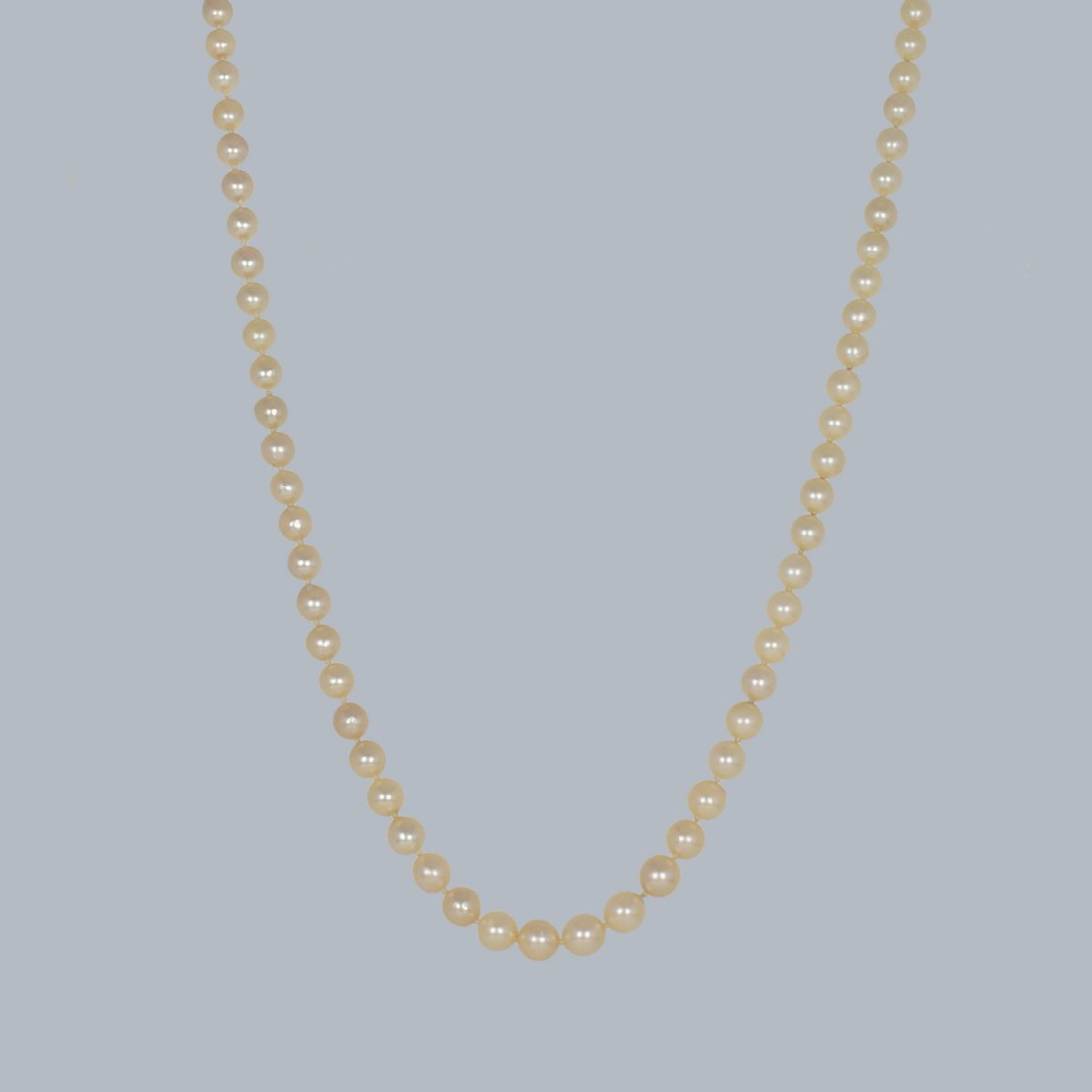 ANTIQUE PEARL NECKLACE OLD CUT DIAMOND CLASP 1920s Single Strand Vintage Pearls View II