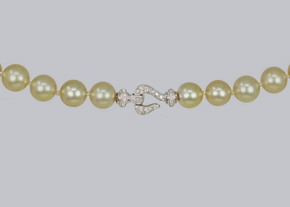 VINTAGE SOUTH SEA PEARL NECKLACE with Diamond Clasp 1960s Single Strand 14.5mm -10.5mm Pearls View VII