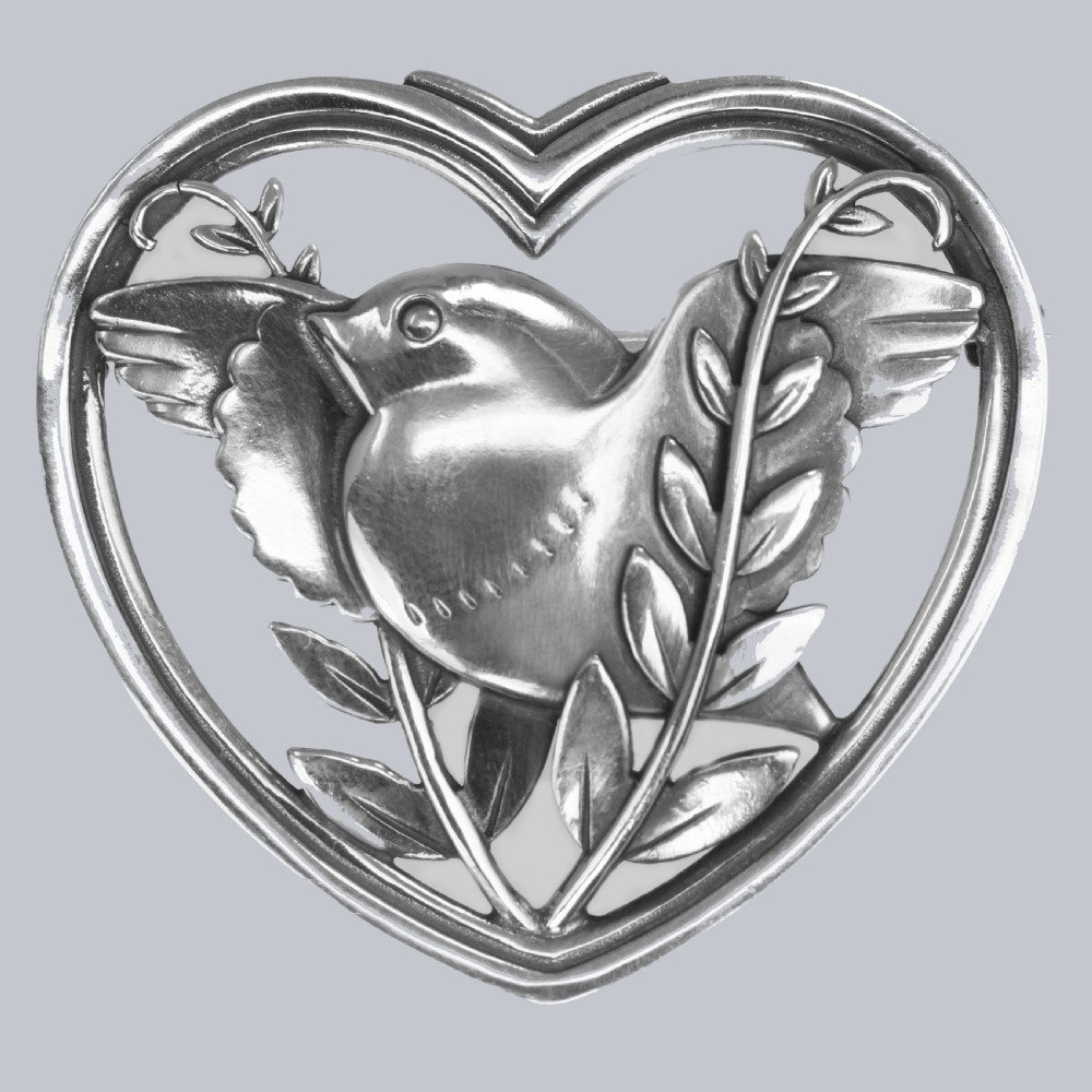 Georg Jensen Robin Heart Brooch Arno Malinowski Vintage 1930/40s Sterling Silver Bird 239