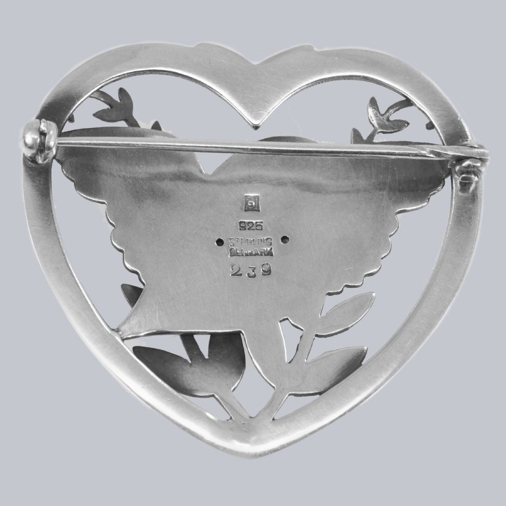 Georg Jensen Robin Heart Brooch Arno Malinowski Vintage 1930/40s Sterling Silver Bird 239 View IV