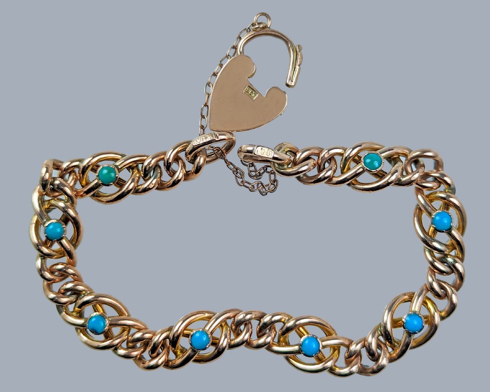 VICTORIAN CURB LINK BRACELET Heart Padlock Clasp 9ct Rose Gold Antique Bracelet View II