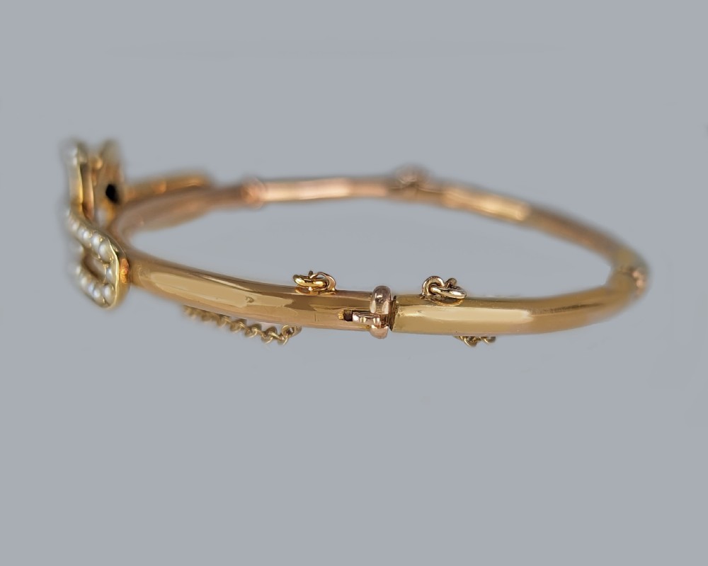 Antique Pearl Heart Bangle 15ct Gold Victorian Seed Pearl Bracelet Circa 1890 View IV