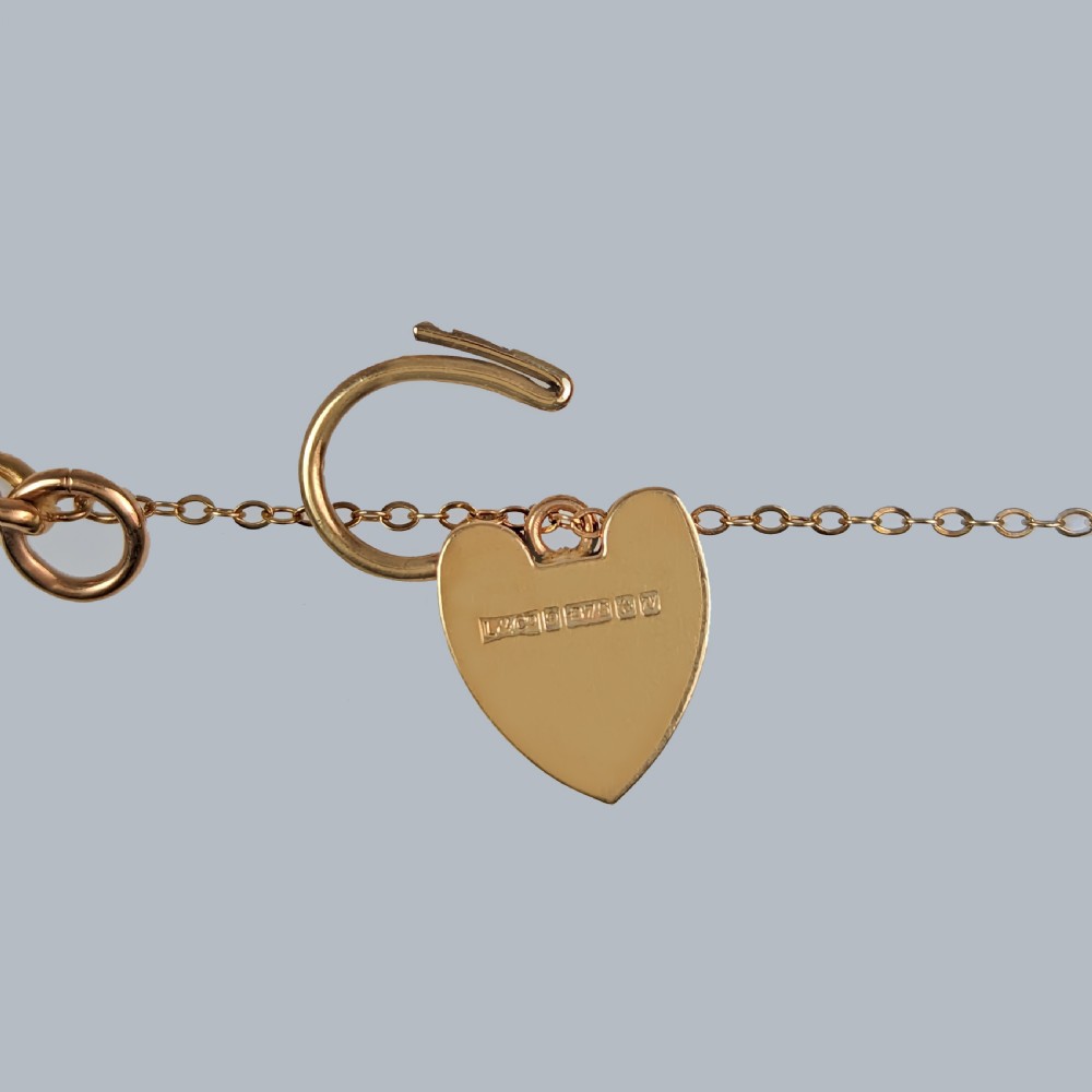 ANTIQUE CURB LINK 15ct GOLD BRACELET with Heart Padlock Chester 1911 Rose Gold  View IV