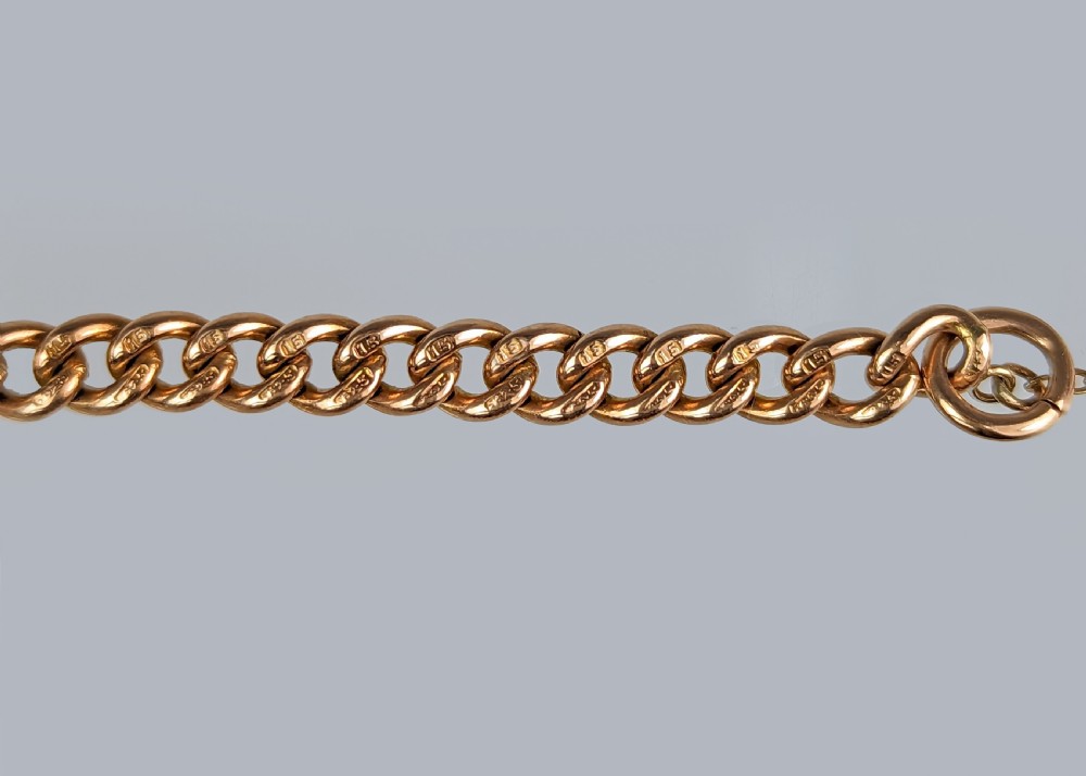 ANTIQUE CURB LINK 15ct GOLD BRACELET with Heart Padlock Chester 1911 Rose Gold  View VI