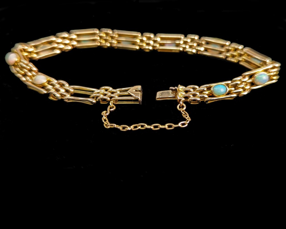 Antique Opal Bracelet 9ct Gold Edwardian Gate-link Vintage Bracelet Circa 1910 View V