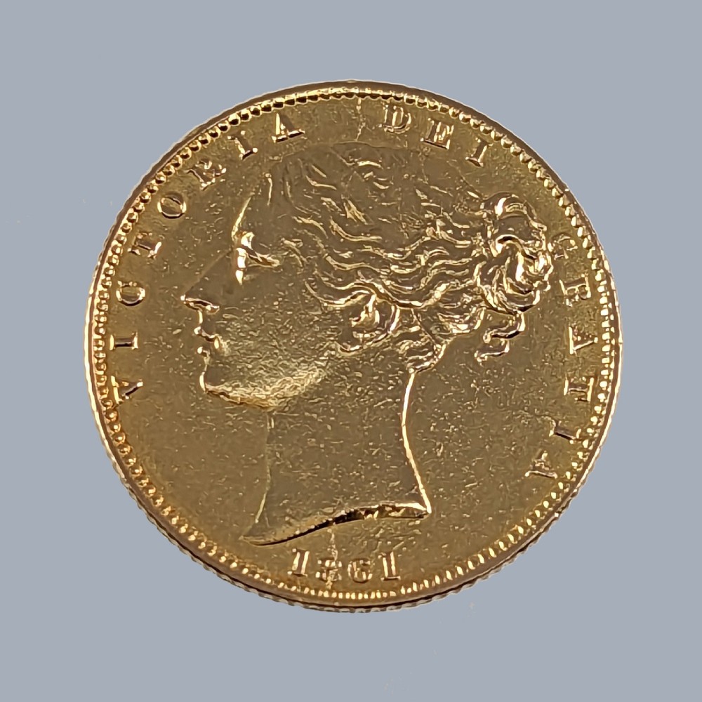 Victorian Full Sovereign Coin Pendant 22ct Gold 1861 Young Bun Head 9ct Gold Mount View IV