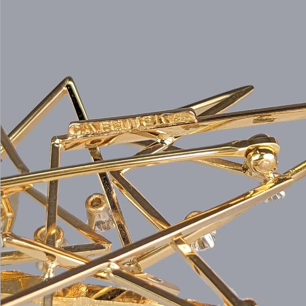 TONY CAVELTI DIAMOND BROOCH 18ct Gold Modernist 1960s Brooch 2.6