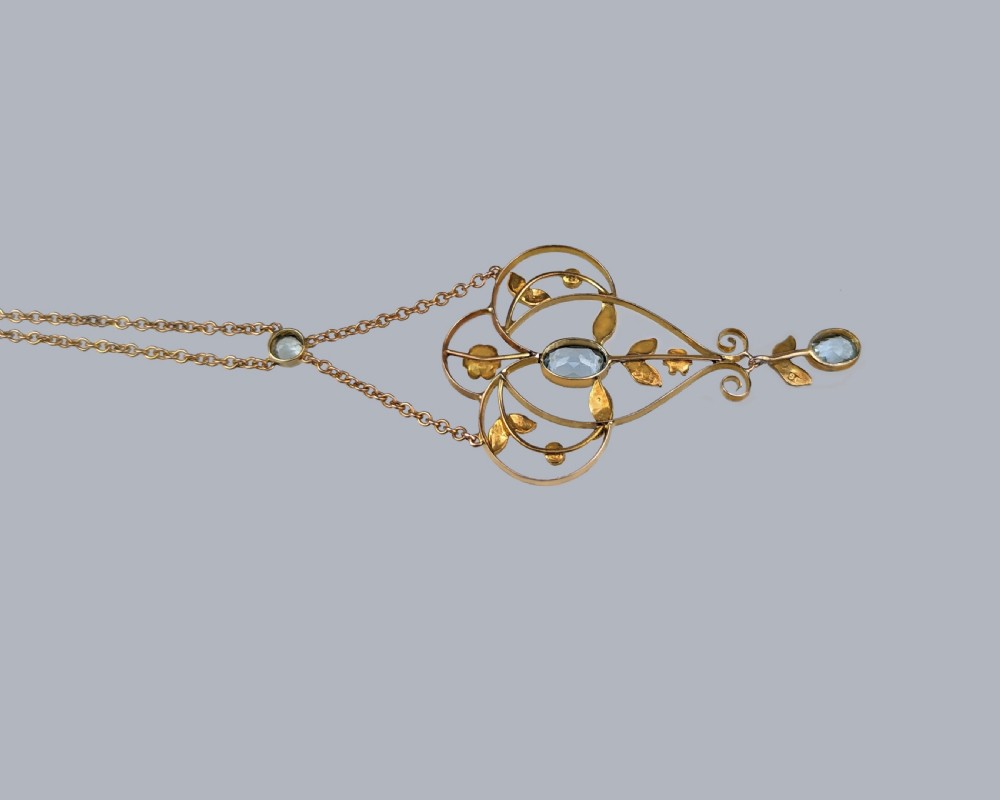 ANTIQUE AQUAMARINE and SEED PEARL NECKLACE 9ct Gold Edwardian Pendant circa 1910 View V