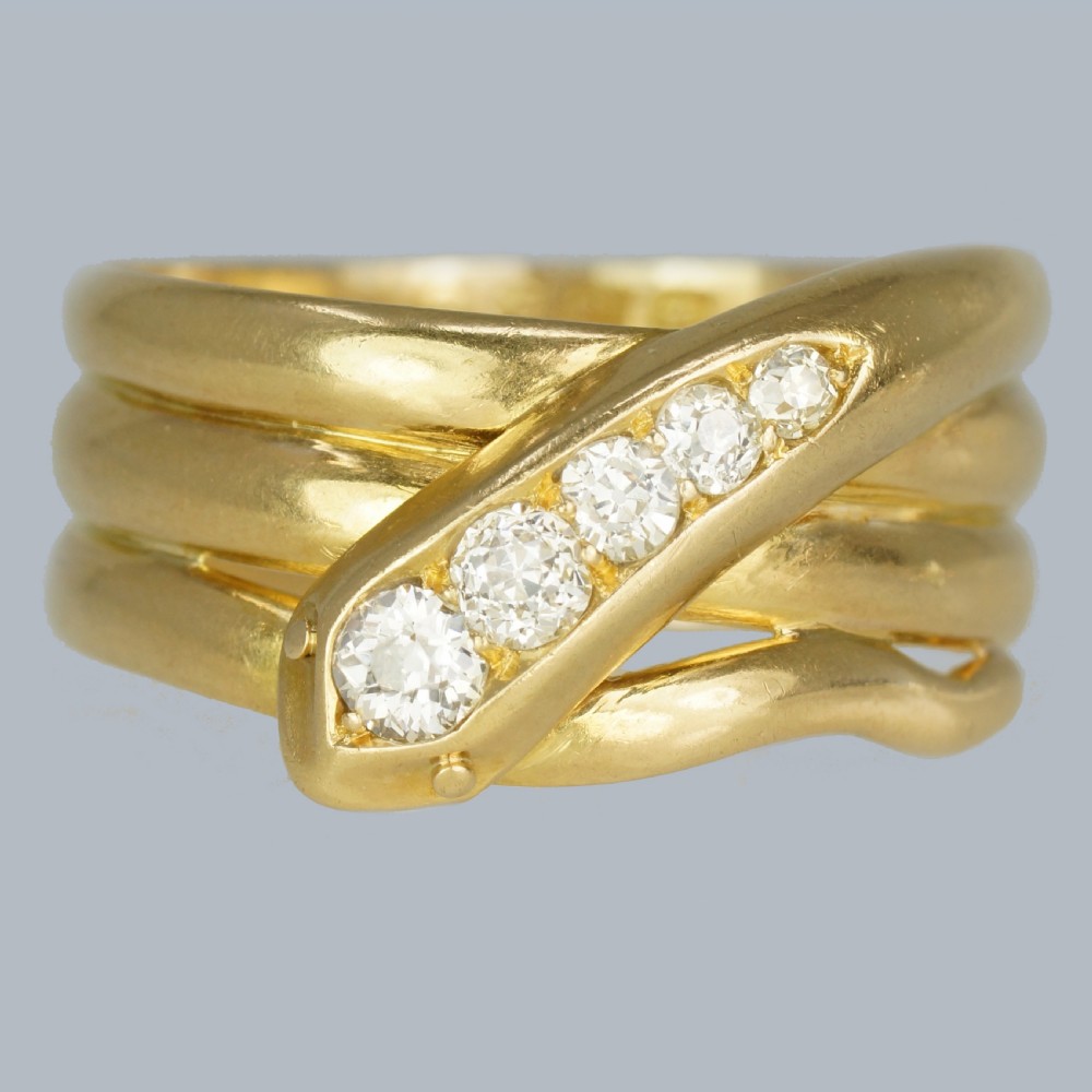 VICTORIAN DIAMOND SNAKE RING 18ct Gold Antique Coiled Serpent Ring Chester 1897