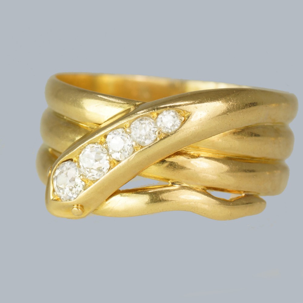 VICTORIAN DIAMOND SNAKE RING 18ct Gold Antique Coiled Serpent Ring Chester 1897 View II