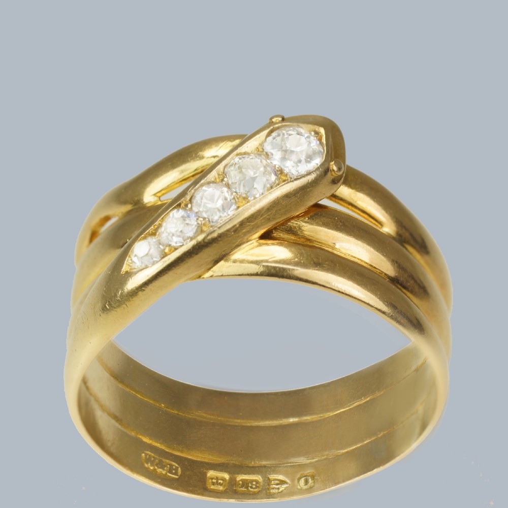 VICTORIAN DIAMOND SNAKE RING 18ct Gold Antique Coiled Serpent Ring Chester 1897 View IV