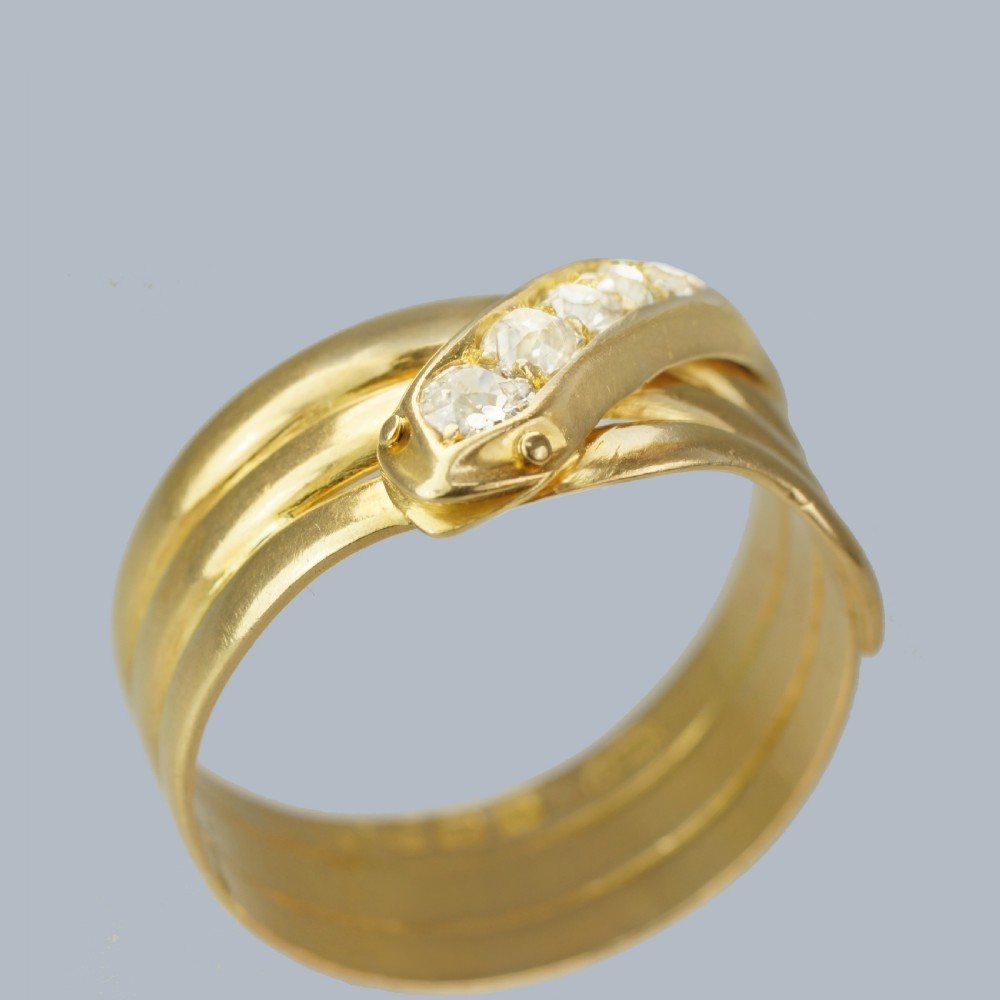 VICTORIAN DIAMOND SNAKE RING 18ct Gold Antique Coiled Serpent Ring Chester 1897 View V
