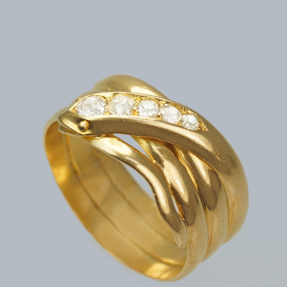 VICTORIAN DIAMOND SNAKE RING 18ct Gold Antique Coiled Serpent Ring Chester 1897 View VI