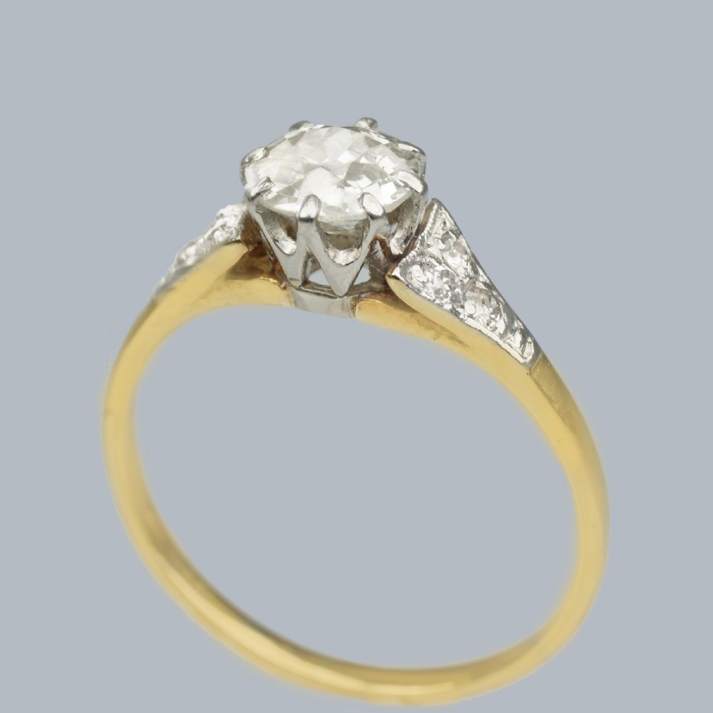 Art Deco Solitaire Ring 18ct Gold Platinum 1920s Vintage Diamond Engagement Ring View V
