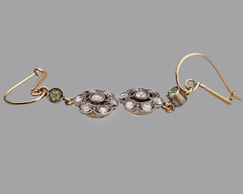 VICTORIAN FLORAL DANGLE EARRINGS 15ct Gold & Silver Antique Paste Hook Earrings View III