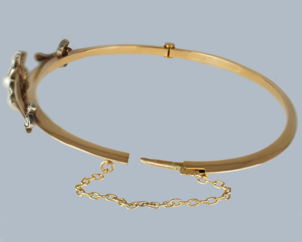 VICTORIAN DIAMOND and PEARL BANGLE 15ct Gold Antique Diamond Floral Bangle circa 1890 View VIII