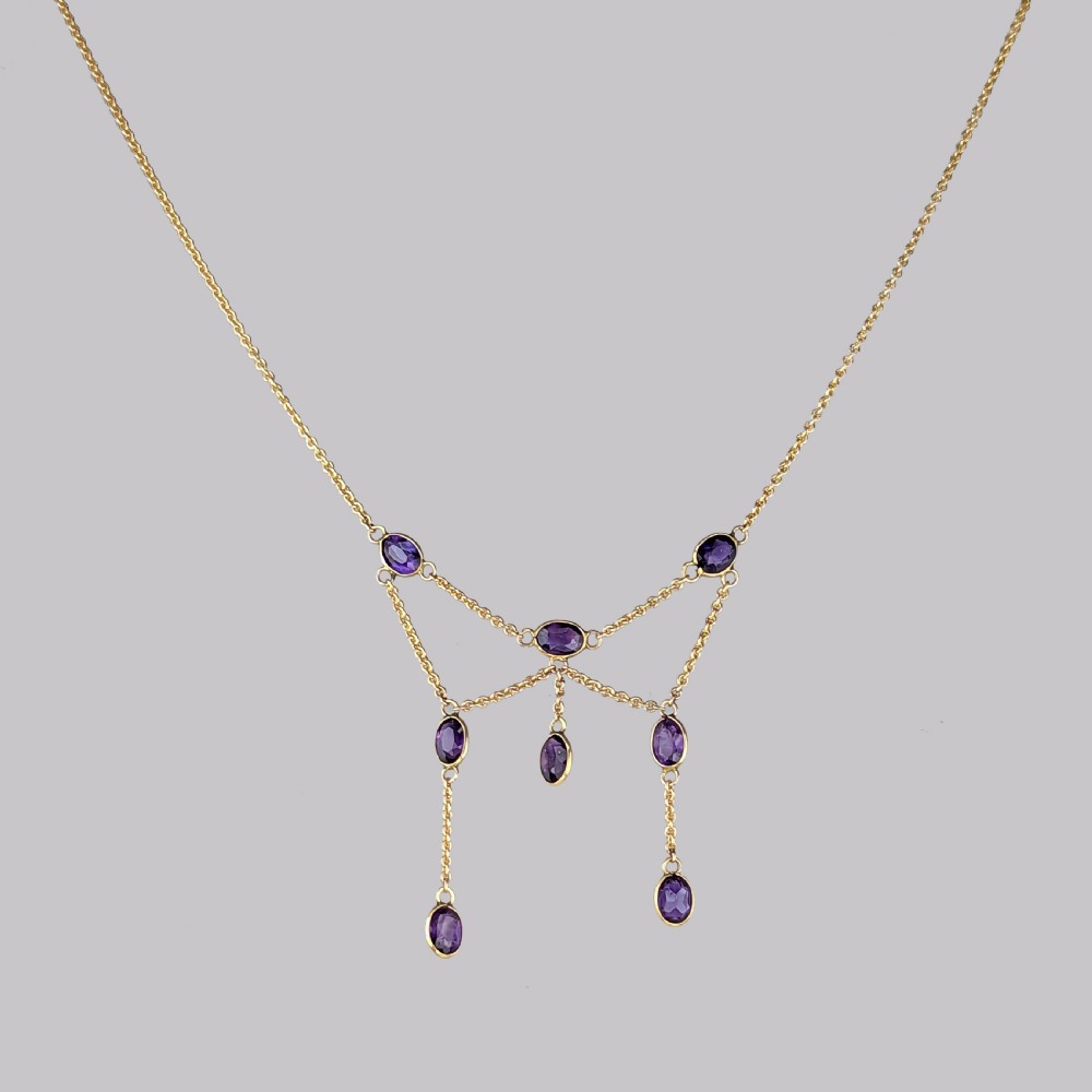 ANTIQUE AMETHYST FRINGE NECKLACE 9ct Gold Vintage Swag Necklace Edwardian circa 1910