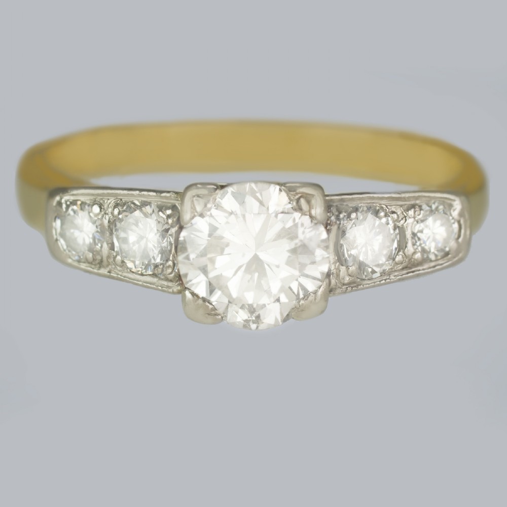 Art Deco Diamond Ring 18ct Gold Vintage1930s Engagement Ring Total 1.0ct Diamonds