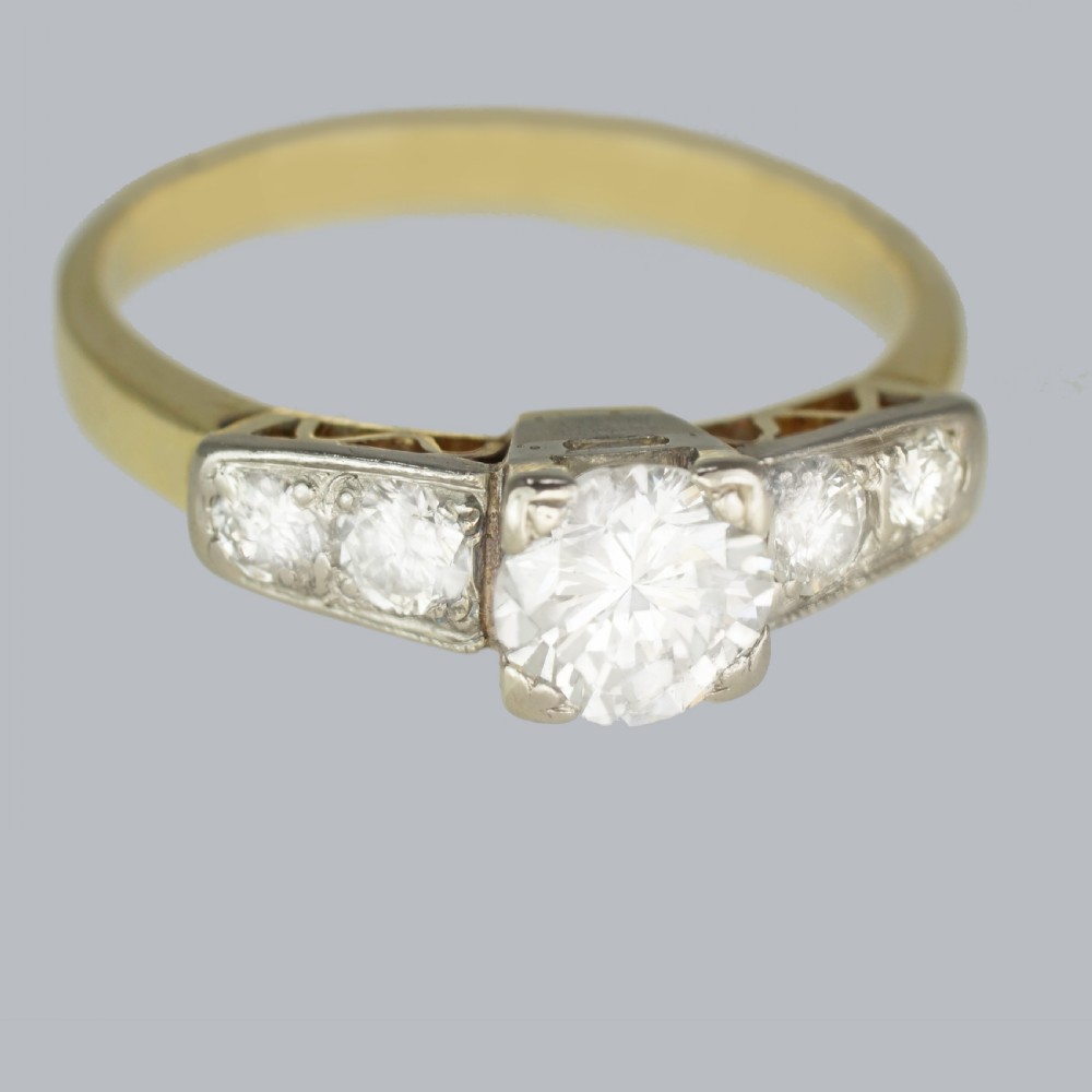 Art Deco Diamond Ring 18ct Gold Vintage1930s Engagement Ring Total 1.0ct Diamonds View IV