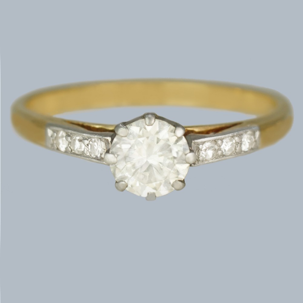 Vintage Solitaire Engagement Ring 18ct Gold Antique Diamond Ring Total 0.75 carat