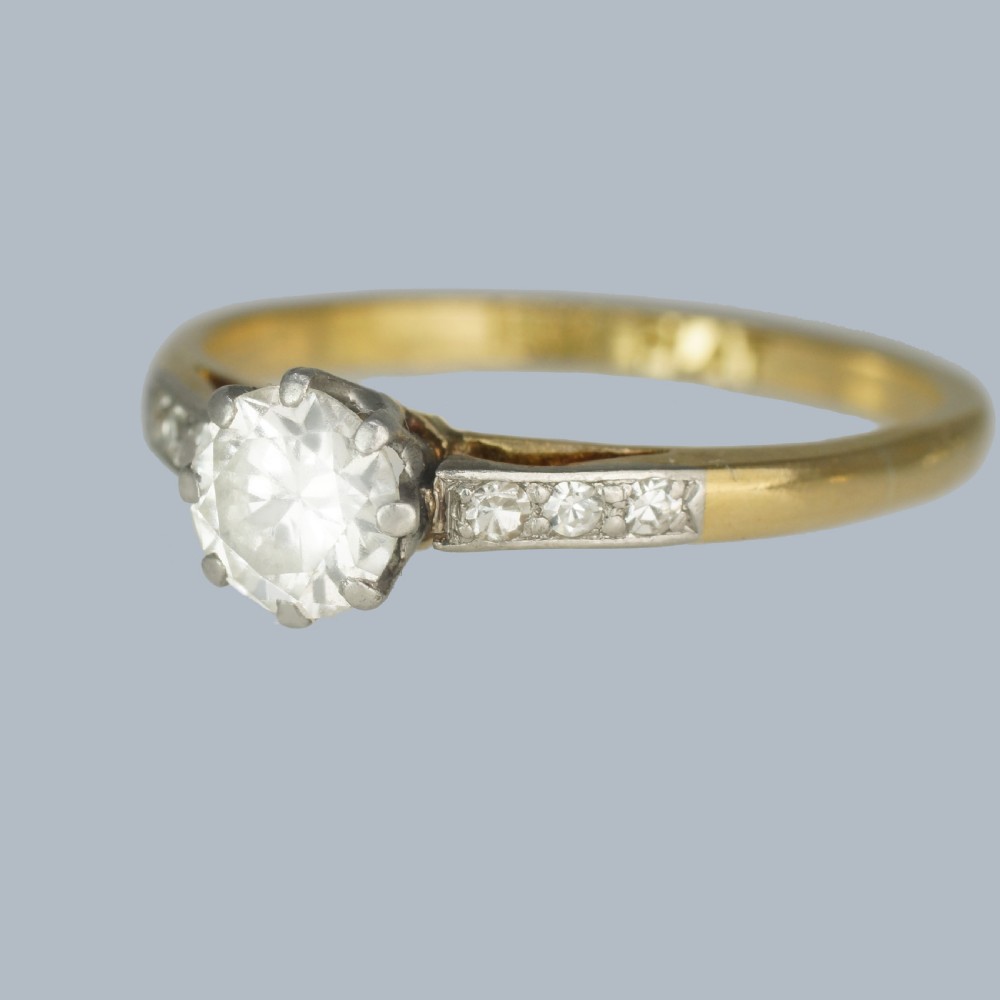 Vintage Solitaire Engagement Ring 18ct Gold Antique Diamond Ring Total 0.75 carat View III