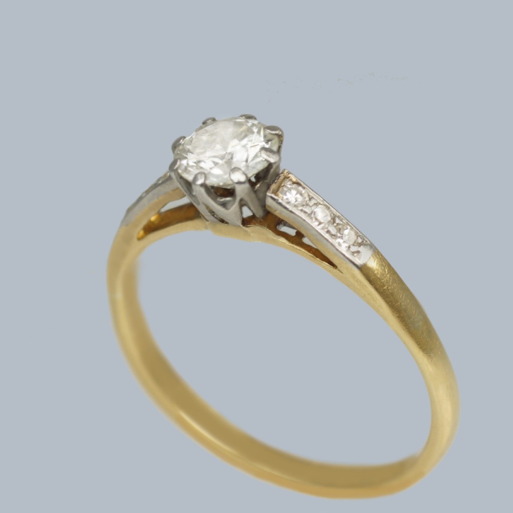 Vintage Solitaire Engagement Ring 18ct Gold Antique Diamond Ring Total 0.75 carat View V