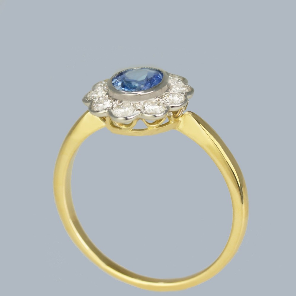 SAPPHIRE and DIAMOND CLUSTER RING Vintage 18ct Gold 1960s Victorian Style Ring View VI