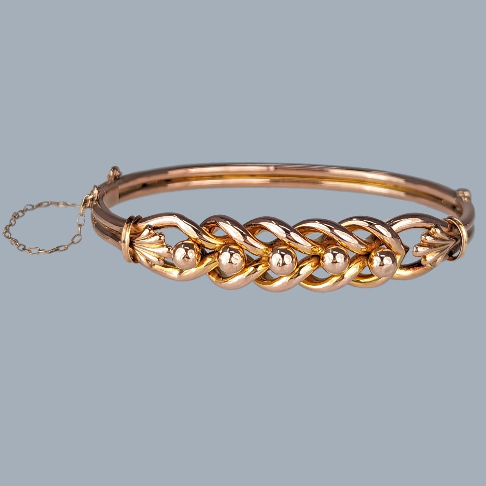 ANTIQUE KNOT BANGLE 15ct Rose Gold Bangle Victorian Woven Bracelet Circa 1890 View II