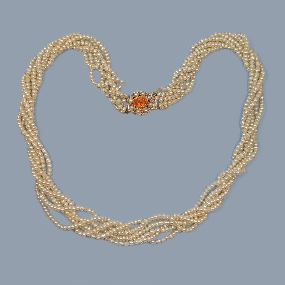 Vintage Cropp and Farr Multi Strand Seed Pearl Necklace 9ct Gold Citrine Clasp 1960s View IV