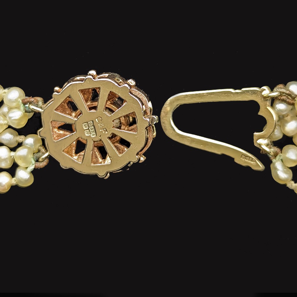 Vintage Cropp and Farr Multi Strand Seed Pearl Necklace 9ct Gold Citrine Clasp 1960s View VI