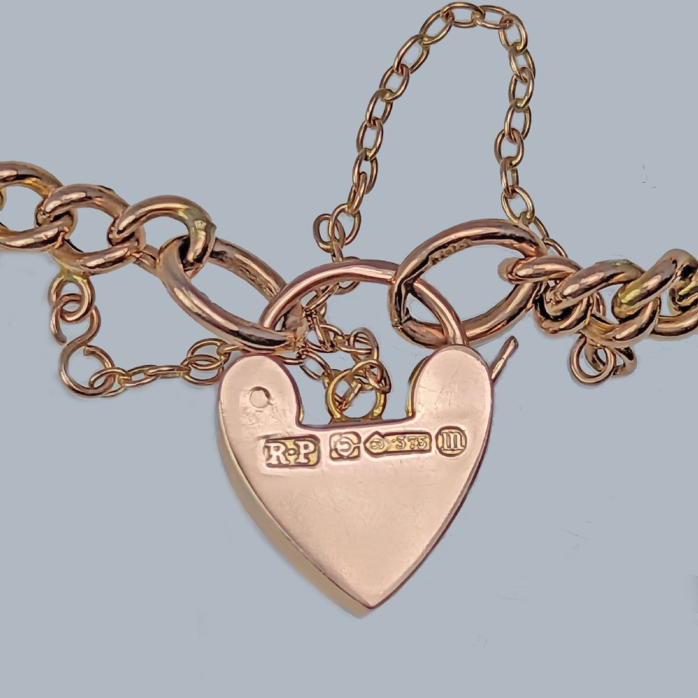 EDWARDIAN AMETHYST PEARL BRACELET Heart Padlock Clasp 9ct Gold Antique London 1907 View III