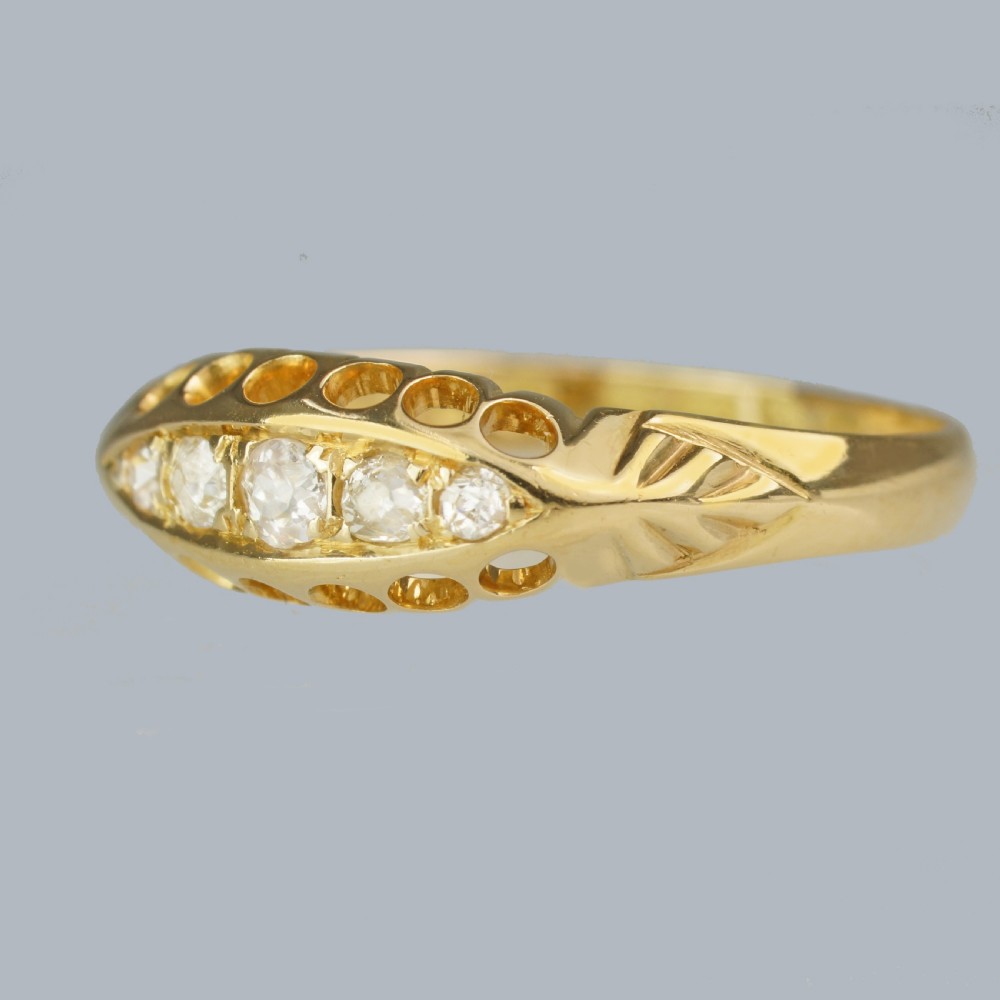 Edwardian Five-Stone Diamond Ring 18ct Gold Hallmarked Chester 1907 Antique Ring View II
