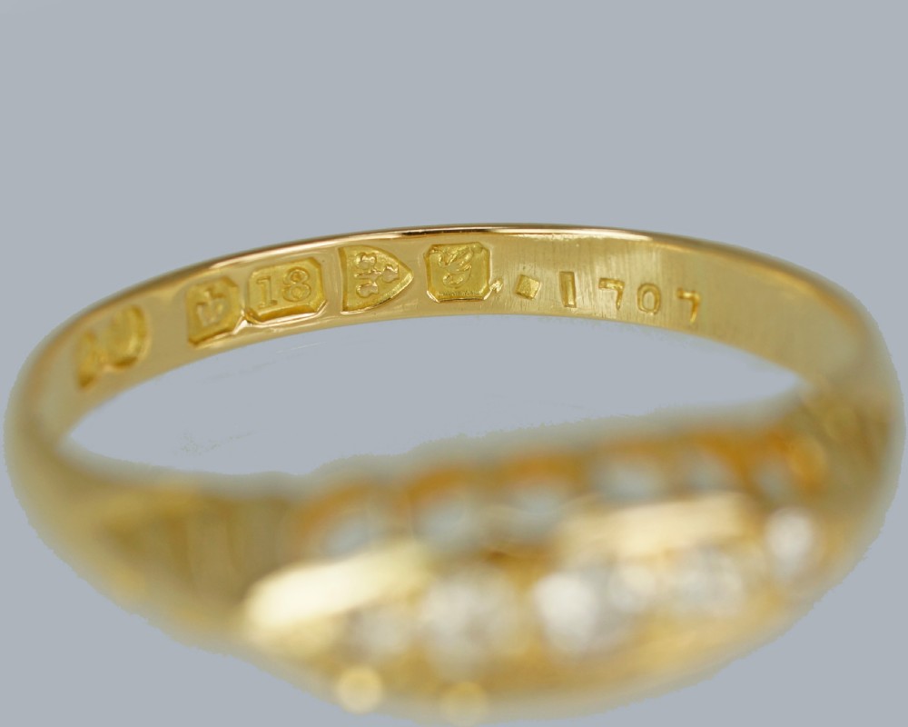 Edwardian Five-Stone Diamond Ring 18ct Gold Hallmarked Chester 1907 Antique Ring View III