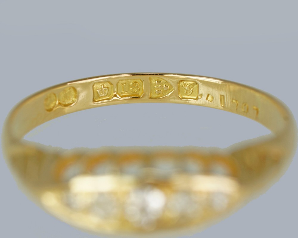 Edwardian Five-Stone Diamond Ring 18ct Gold Hallmarked Chester 1907 Antique Ring View IV